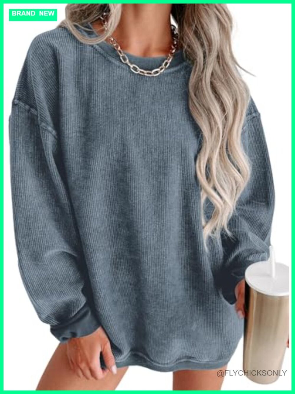 Oversized Crewneck Sweatshirt Ribbed Pullover Long Sleeve Casual Top